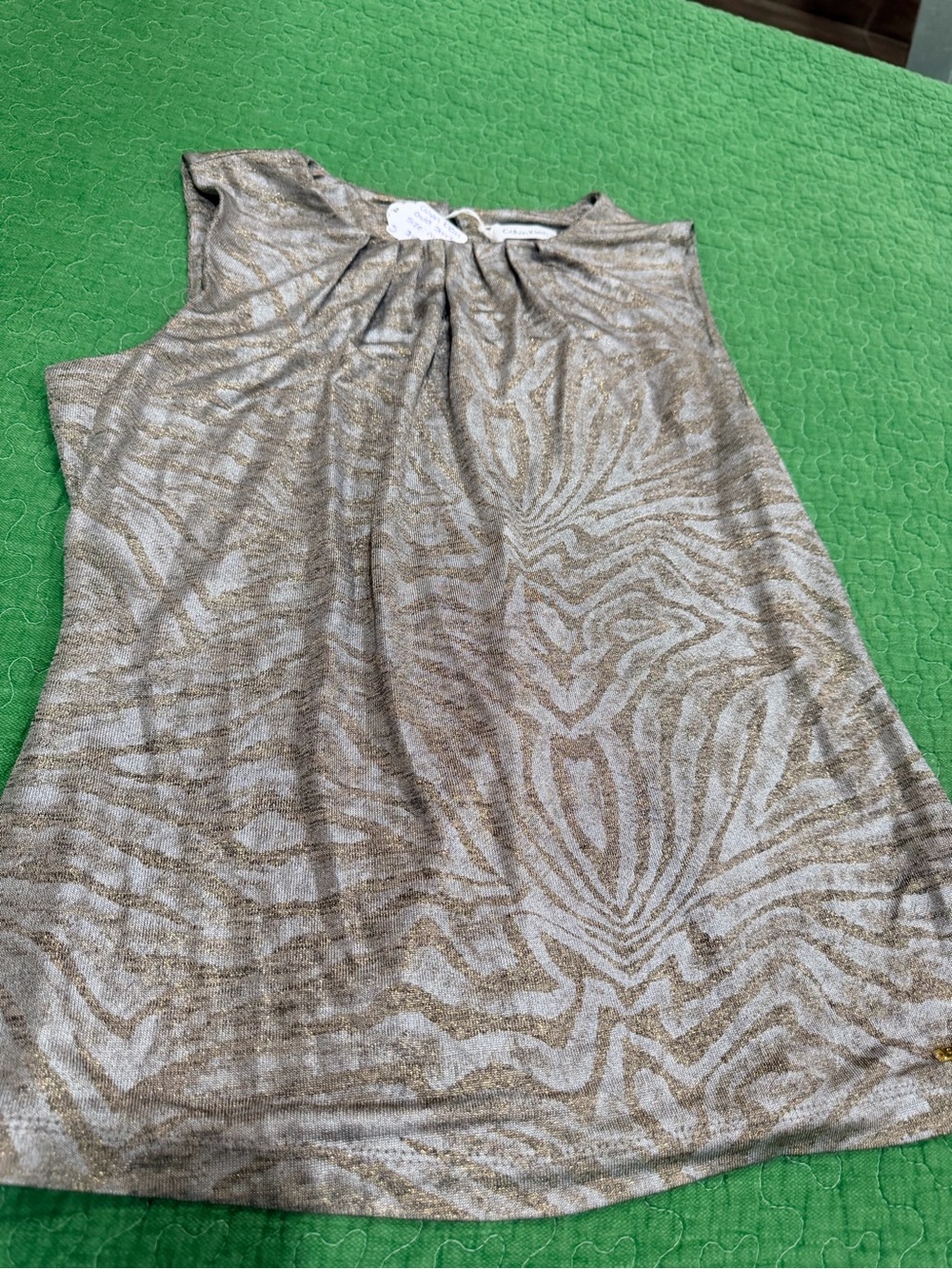 Metallic Beige Zebra Print Sleeveless Top